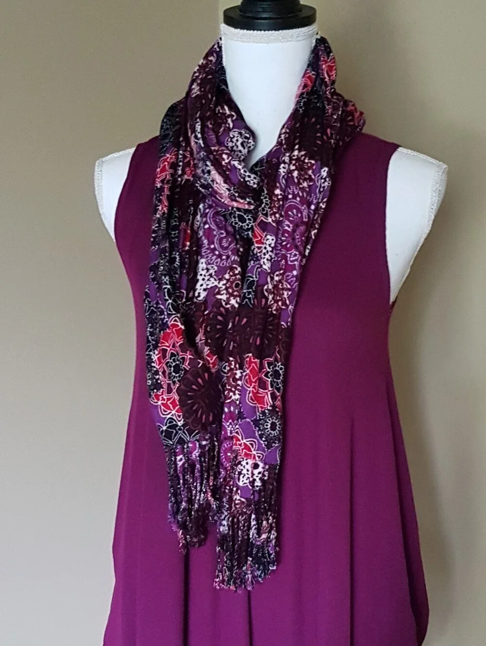 Black & Purple Magenta Multicolor Floral Pattern Scarf Like NEW